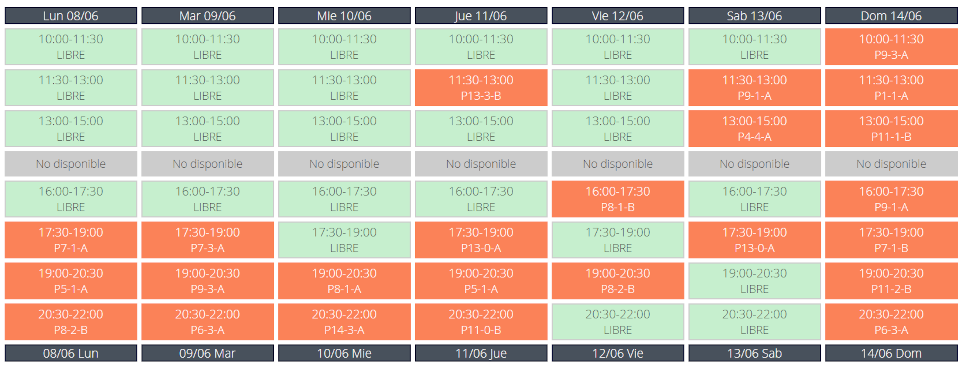 Cuadrante de reservas de una comunidad de vecinos